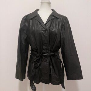 Vintage 80s Black Leather Trench Coat